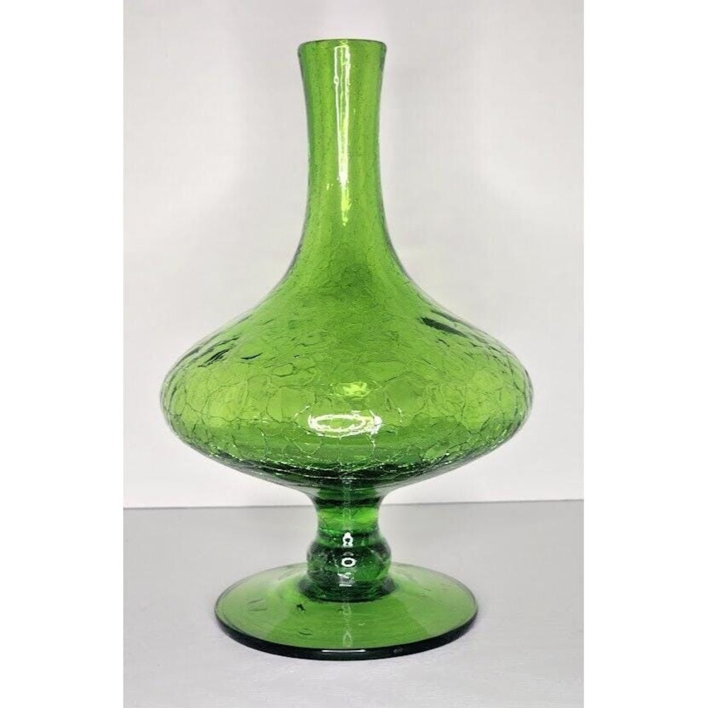 VTG MCM Blenko 6212s Wayne Husted Designed Olive Green Crackle Glass Decanter